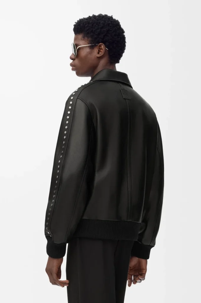Bomber in pelle di agnello nappa Nero