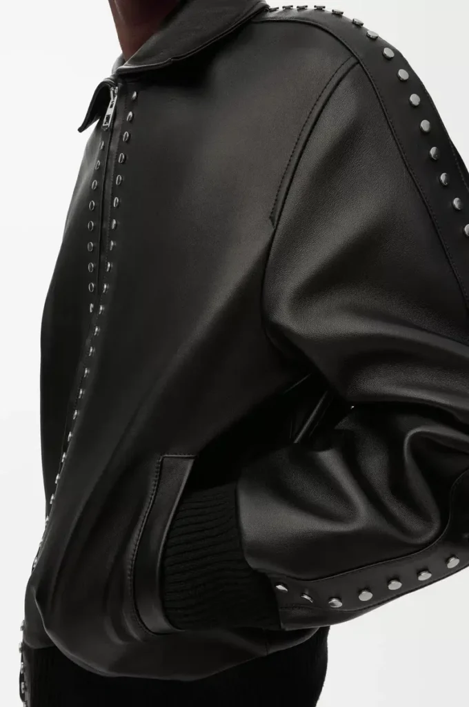 Bomber in pelle di agnello nappa Nero