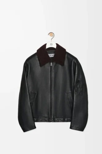 Bomber in pelle di agnello nappa Nero/Marrone