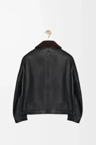 Bomber in pelle di agnello nappa Nero/Marrone