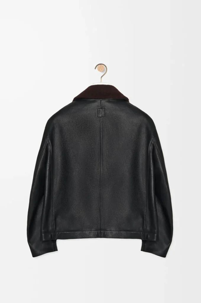 Bomber in pelle di agnello nappa Nero/Marrone