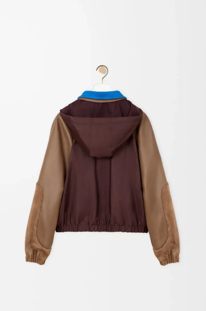 Bomber in nylon, pelle di agnello nappa e pelle di vitello scamosciata Marrone Bomber in nylon, pelle di agnello nappa e pelle di vitello scamosciata Marrone