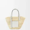 Borsa a cestino in foglia di palma e pelle di vitello Naturale/Bianco Borsa a cestino in foglia di palma e pelle di vitello Naturale/Bianco