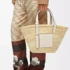 Borsa a cestino in foglia di palma e pelle di vitello Naturale/Bianco Borsa a cestino in foglia di palma e pelle di vitello Naturale/Bianco