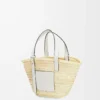 Borsa a cestino in foglia di palma e pelle di vitello Naturale/Bianco Borsa a cestino in foglia di palma e pelle di vitello Naturale/Bianco
