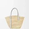Borsa a cestino in foglia di palma e pelle di vitello Naturale/Bianco Borsa a cestino in foglia di palma e pelle di vitello Naturale/Bianco