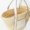 Borsa a cestino in foglia di palma e pelle di vitello Naturale/Bianco Borsa a cestino in foglia di palma e pelle di vitello Naturale/Bianco