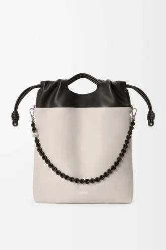 Borsa a mano Flamenco in morbida pelle di agnello nappa Light Ghost/Black