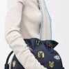 Borsa a mano Flamenco media Cats in denim ricamato Blu Borsa a mano Flamenco media Cats in denim ricamato Blu