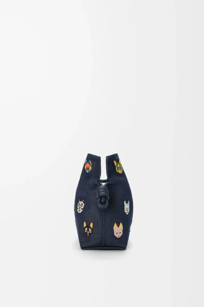 Borsa a mano Flamenco media Cats in denim ricamato Blu Borsa a mano Flamenco media Cats in denim ricamato Blu