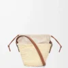 Borsa a secchiello con coulisse in foglia di palma e pelle di vitello Naturale/Tan Borsa a secchiello con coulisse in foglia di palma e pelle di vitello Naturale/Tan