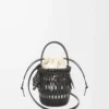 Borsa a secchiello con frange in pelle di vitello Nero