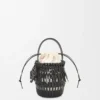 Borsa a secchiello con frange in pelle di vitello Nero