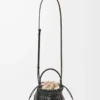 Borsa a secchiello con frange in pelle di vitello Nero