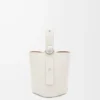 Borsa a secchiello Mini Pebble in morbida pelle di vitello martellata bianco chiaro