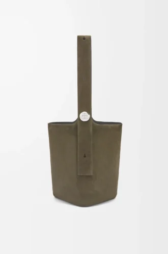 Borsa a secchiello Pebble grande in pelle di vitello scamosciata Dark Olive