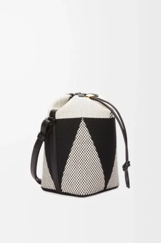 Borsa a secchiello Small Treasure Bako in jacquard di tela e pelle di vitello Naturale/Nero
