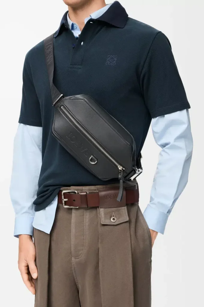 Borsa a tracolla convertibile in classica pelle di vitello Nero