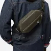 Borsa a tracolla convertibile in pelle di vitello classica color kaki scuro