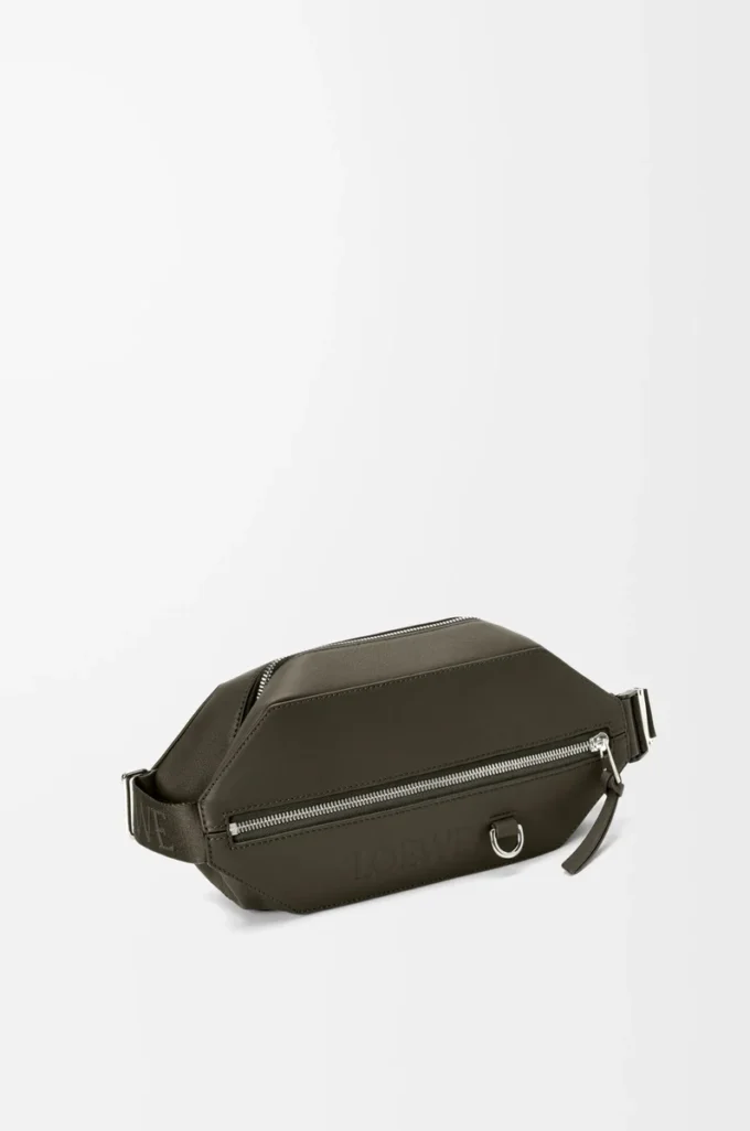 Borsa a tracolla convertibile in pelle di vitello classica color kaki scuro
