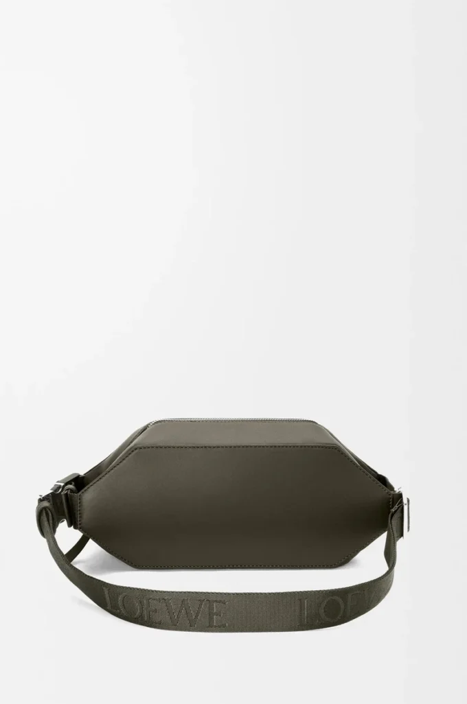 Borsa a tracolla convertibile in pelle di vitello classica color kaki scuro