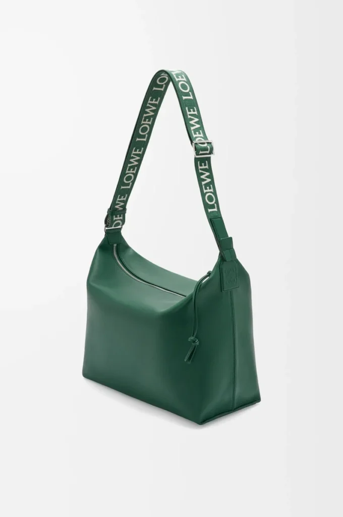 Borsa a tracolla Cubi in morbida pelle di vitello liscia e jacquard Evergreen