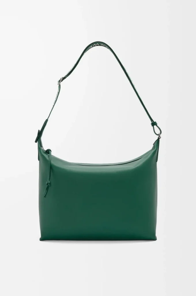 Borsa a tracolla Cubi in morbida pelle di vitello liscia e jacquard Evergreen