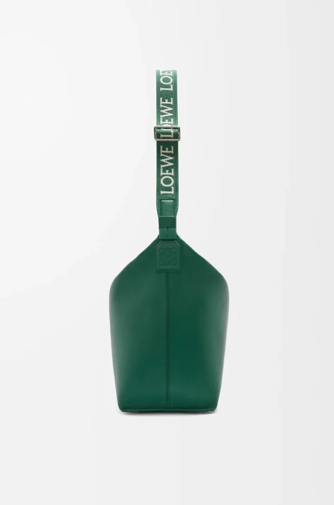 Borsa a tracolla Cubi in morbida pelle di vitello liscia e jacquard Evergreen