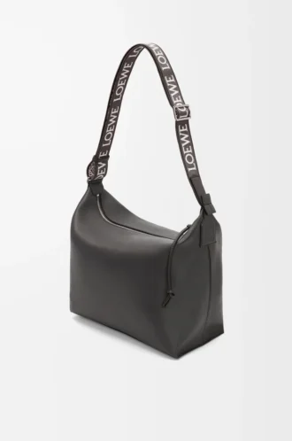 Borsa a tracolla Cubi in morbida pelle di vitello liscia e jacquard grigio scuro