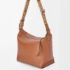 Borsa a tracolla Cubi in morbida pelle di vitello liscia e jacquard marrone chiaro