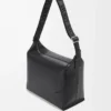 Borsa a tracolla Cubi in morbida pelle di vitello liscia e jacquard nero