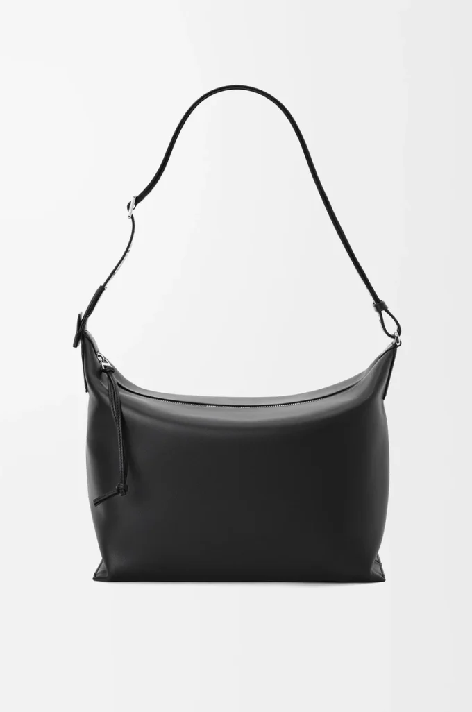 Borsa a tracolla Cubi in morbida pelle di vitello liscia e jacquard nero