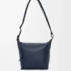 Borsa a tracolla Cubi piccola in morbida pelle di vitello liscia e jacquard Deep Navy