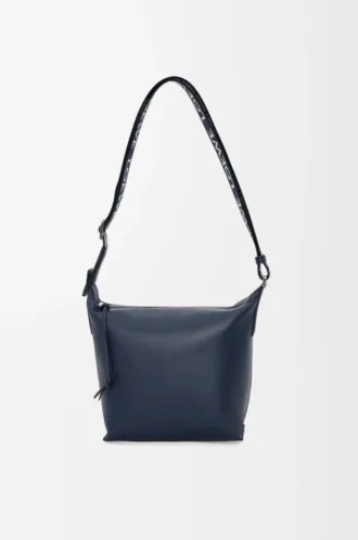 Borsa a tracolla Cubi piccola in morbida pelle di vitello liscia e jacquard Deep Navy