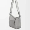 Borsa a tracolla Cubi piccola in morbida pelle di vitello liscia e jacquard grigio asfalto