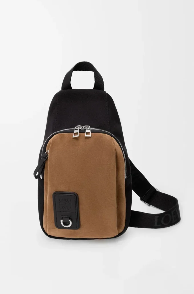 Borsa a tracolla Flex in tela e pelle scamosciata Nero/Oro scuro