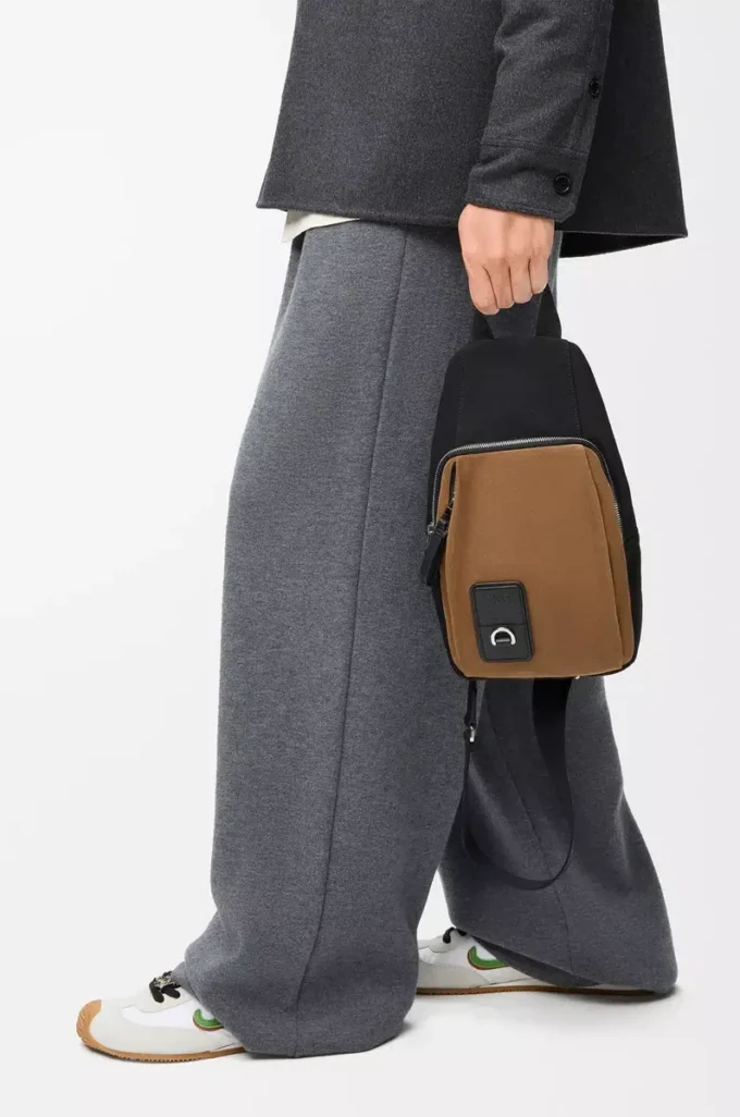 Borsa a tracolla Flex in tela e pelle scamosciata Nero/Oro scuro