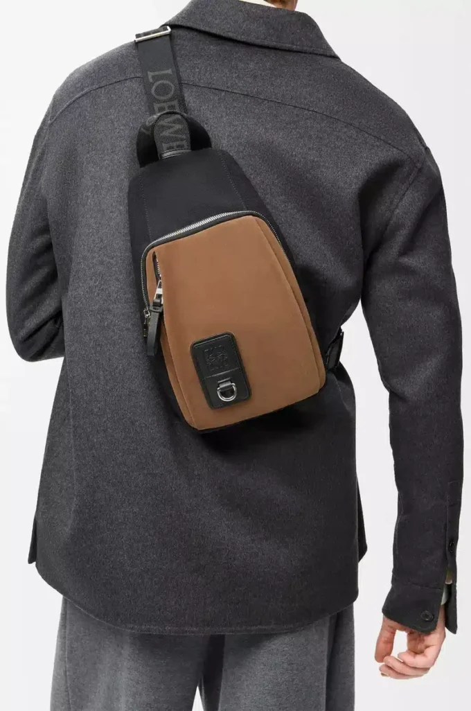 Borsa a tracolla Flex in tela e pelle scamosciata Nero/Oro scuro