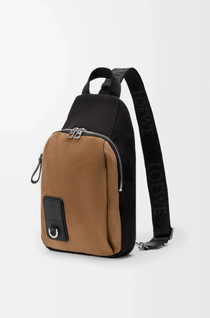 Borsa a tracolla Flex in tela e pelle scamosciata Nero/Oro scuro