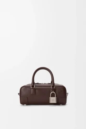 Borsa Amazona 23 corta in pelle di vitello lucida Dark Chestnut