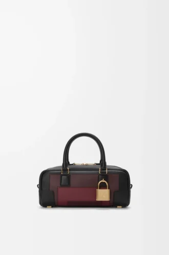 Borsa Amazona 23 corta in pelle di vitello nappa Nero/Borgogna