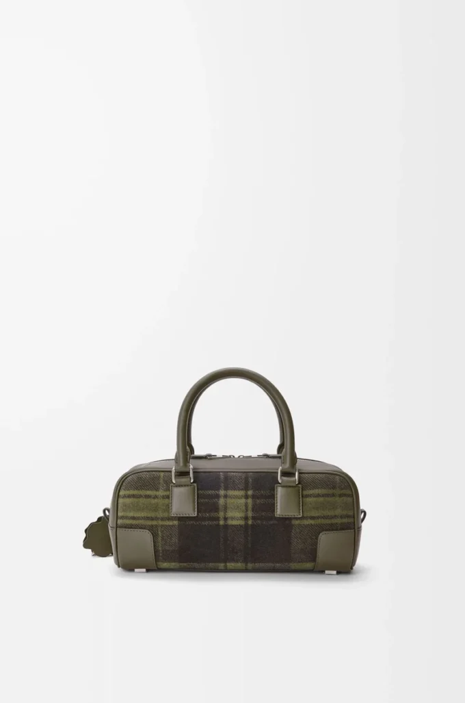 Borsa Amazona 23 corta in pelle scamosciata tartan e pelle di vitello nappa Kaki/Verde Borsa Amazona 23 corta in pelle scamosciata tartan e pelle di vitello nappa Kaki/Verde