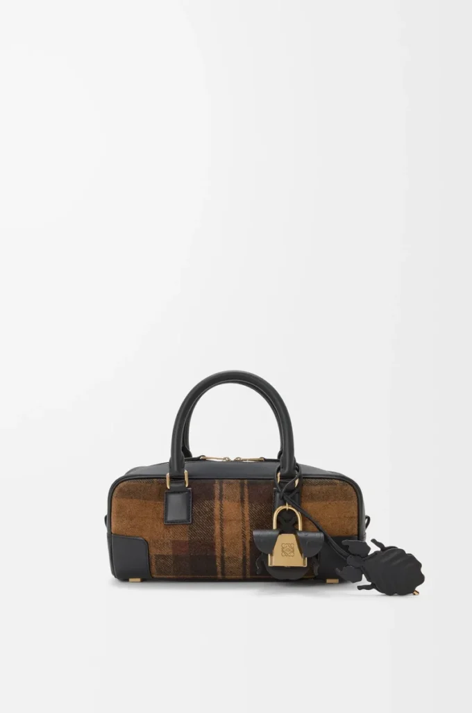 Borsa Amazona 23 corta in pelle scamosciata tartan e pelle di vitello nappa Tan/Black Borsa Amazona 23 corta in pelle scamosciata tartan e pelle di vitello nappa Tan/Black