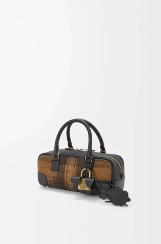 Borsa Amazona 23 corta in pelle scamosciata tartan e pelle di vitello nappa Tan/Black