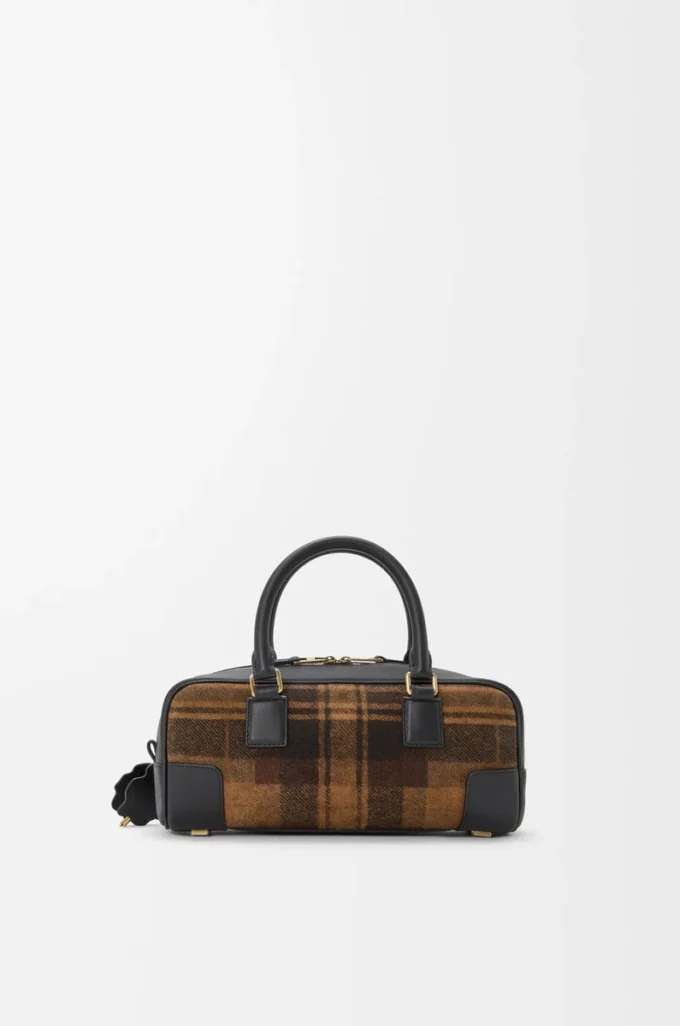Borsa Amazona 23 corta in pelle scamosciata tartan e pelle di vitello nappa Tan/Black Borsa Amazona 23 corta in pelle scamosciata tartan e pelle di vitello nappa Tan/Black