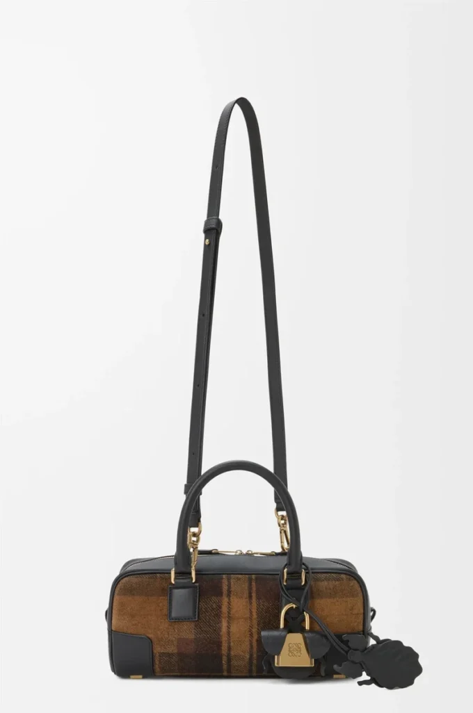 Borsa Amazona 23 corta in pelle scamosciata tartan e pelle di vitello nappa Tan/Black Borsa Amazona 23 corta in pelle scamosciata tartan e pelle di vitello nappa Tan/Black