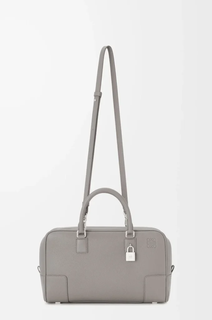 Borsa Amazona 28 in morbida pelle di vitello martellata grigio perla