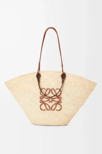 Borsa Anagram Basket grande in palma iraca e pelle di vitello Naturale/Tan