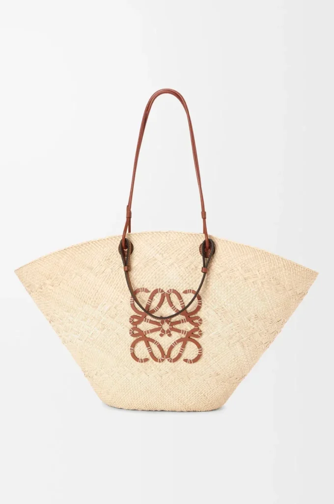 Borsa Anagram Basket grande in palma iraca e pelle di vitello Naturale/Tan