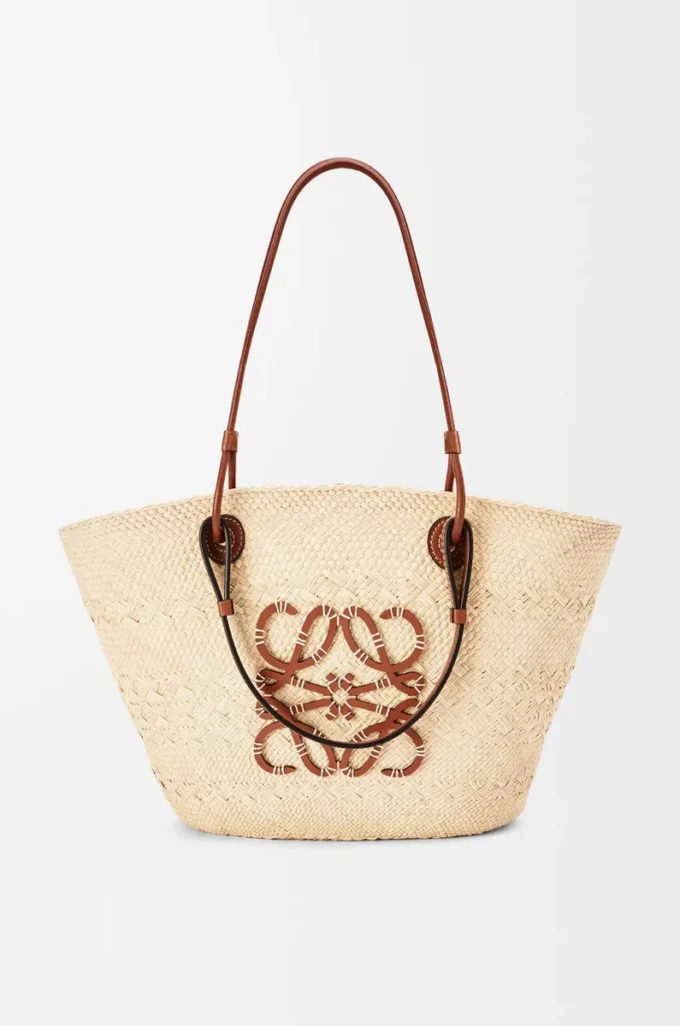 Borsa Anagram Basket media in palma iraca e pelle di vitello Naturale/Tan Borsa Anagram Basket media in palma iraca e pelle di vitello Naturale/Tan
